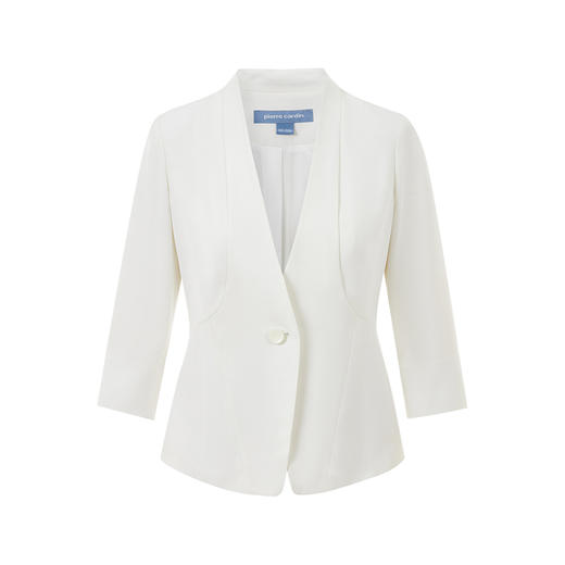 皮尔卡丹女装春季新款绿色白色长袖西服外套精致上衣C41UL04
 商品图3