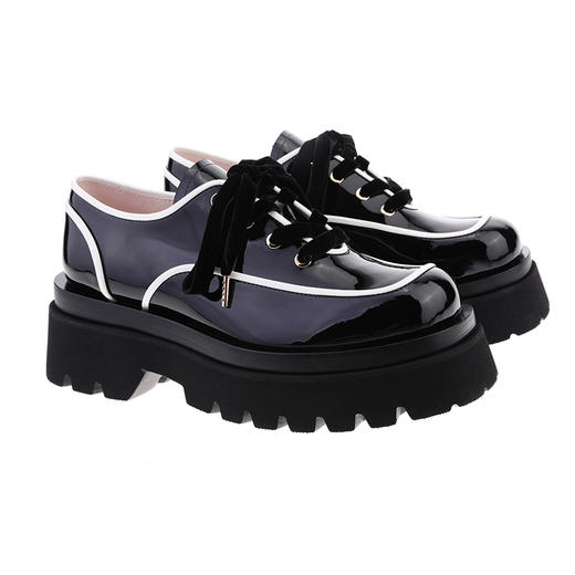 sheme光感漆皮系带方头厚底乐福鞋女鞋可定制 商品图5