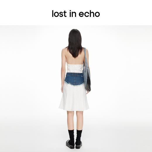 [断码]lost in echo2024春夏新品棉布刺绣挂脖白色上衣吊带牛仔短裙套装 商品图4