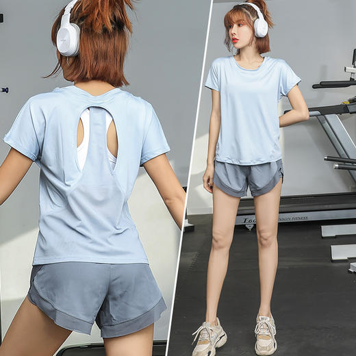 【三件套搭配！瑜伽服短裤套装】夏天薄款跑步运动套装，柔软亲肤，耐磨耐穿，速干网红健身服宽松瑜伽服女L 商品图1