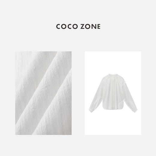 COCO ZONE"南一”复古设计感镂空插肩袖立领衬衫纯色单排扣上衣CC1B0970 商品图2