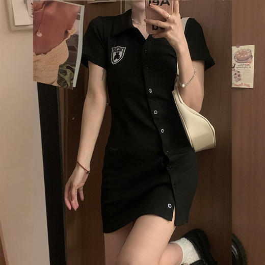 【细腻柔软亲肤，垂顺抗起球！】polo领连衣裙女夏季甜辣妹风，修身显瘦设计感小众小熊短袖包臀裙子-lm！ 商品图2