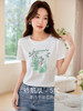 【专属特价】熙世界2025夏季新款小清新植物花卉印花T恤女短袖圆领体恤衫上衣 商品缩略图1