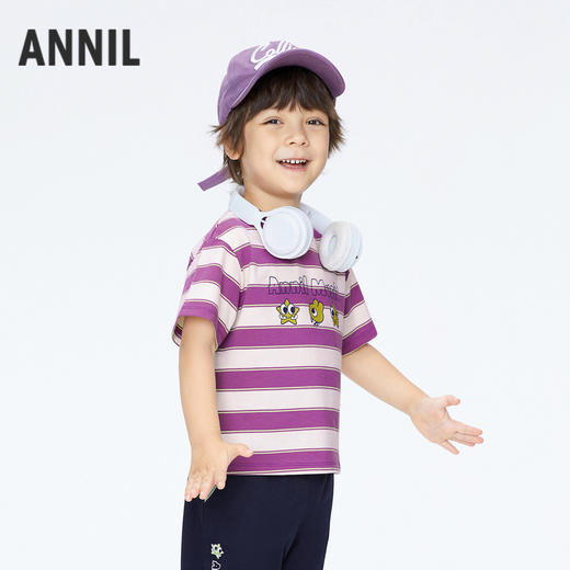 男童条纹T恤圆领短袖上衣夏季新款安奈儿童装实体店同款XB421672 商品图1