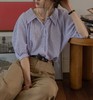 【小众设计！出门不撞衫系列】夏季日系复古宽松条纹衬衫，衫法式肌理感抽皱中袖，轻奢小衫上衣女L 商品缩略图1