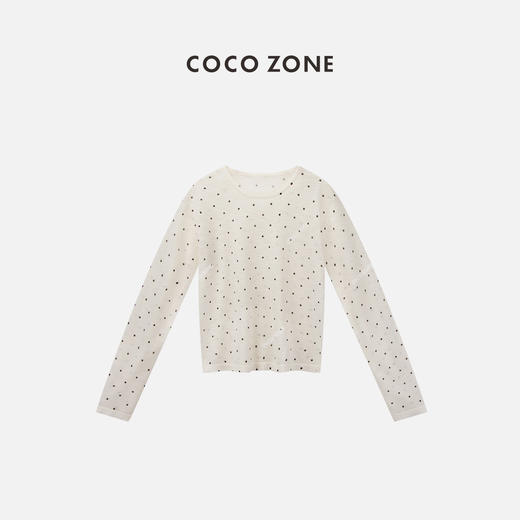COCO ZONE"麻感波点“夏季轻薄圆领波点针织衫宽松显瘦休闲长袖上衣CC1B0993 商品图0