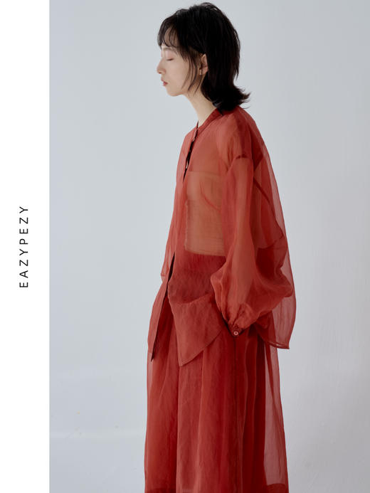 2024SS 虞美人真丝欧根纱宫廷袖衬衫 商品图3