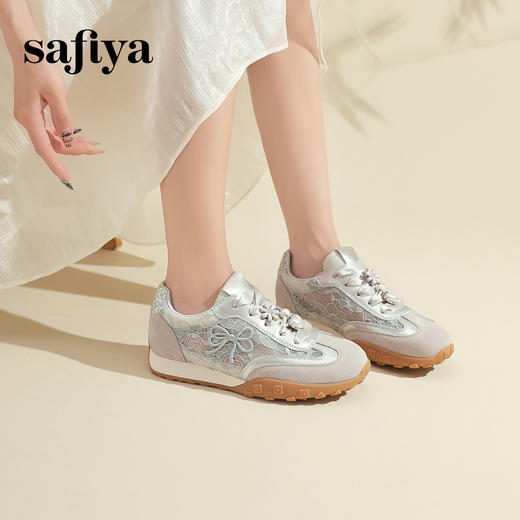 Safiya/索菲娅2024新款国风刺绣透气蕾丝网纱休闲运动阿甘德训鞋 SF43112412 商品图6