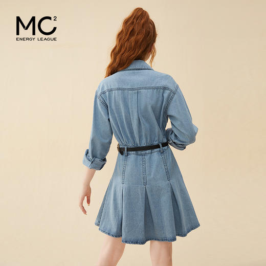 mc2蓝色牛仔连衣裙女2024春秋款复古风收腰显瘦长袖牛仔裙小个子 商品图3