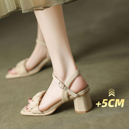 ZHR粗跟凉鞋女款2024夏季新款外穿仙女公主风高级一字带高跟女鞋 商品图1