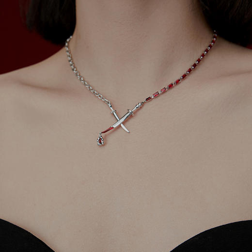 野月亮拼接链条项链女原创暗黑个性夸张匕首锁骨链小众简约吊坠221YX0025 商品图2