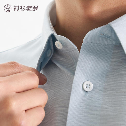 [总裁八号]暗扣领莱赛尔麻透气凉爽短袖白衬衫245P0F615S 商品图3