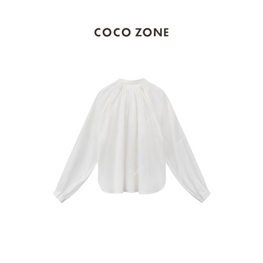 COCO ZONE"南一”复古设计感镂空插肩袖立领衬衫纯色单排扣上衣CC1B0970 商品图1