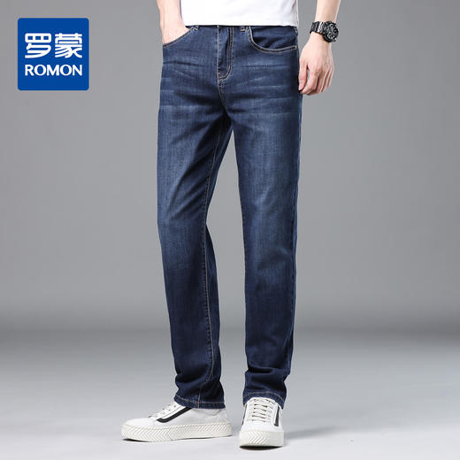 罗蒙春夏轻薄透气弹力牛仔裤男后袋绣标男裤直筒裤子男 商品图0