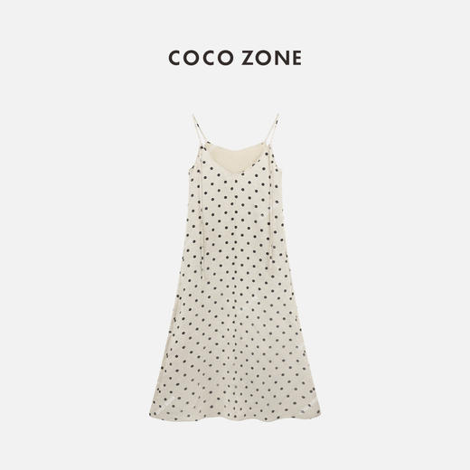 COCO ZONE“一一自留”复古法式波点撞色吊带连衣裙女显瘦气质长裙CC1B0939 商品图1