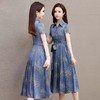 时尚气质中长款A字裙，蓝色印花连衣裙QYM-LRX-1722436-Y 商品缩略图2