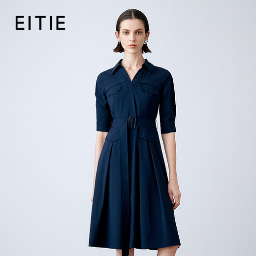 EITIE爱特爱2024夏季新款V领气质通勤舒适收腰连衣裙7807539 商品图0