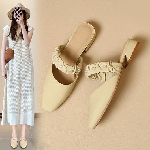 ZHR则则法式珍珠穆勒拖鞋2024新款时尚百搭包头拖鞋气质半拖女鞋 商品图3