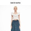 lost in echo2024春夏新品设计师款一字肩荷叶边白色上衣短袖T恤 商品缩略图2
