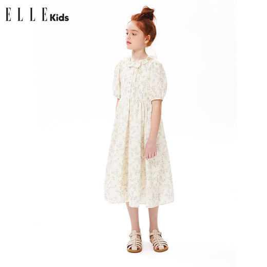 ELLEKIDS 童装 法式温柔碎花荷叶边泡泡袖连衣裙 商品图1