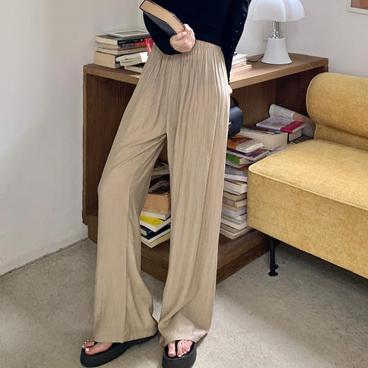【夏日凉风裤】显瘦轻薄休闲裤 韩版透气长裤 高腰垂感微皱阔腿裤 商品图8