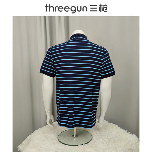 Threegun三枪 【丝柔棉】条纹珠地翻领短袖男士T恤衫-10511A011 商品图8