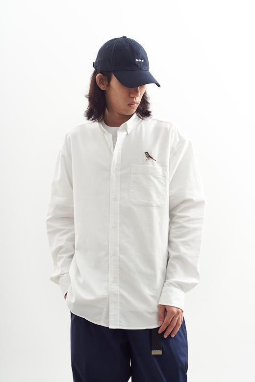 吃茶去chichaqu2024全棉牛津纺长袖衬衫宽松复古百搭刺绣麻雀 商品图4