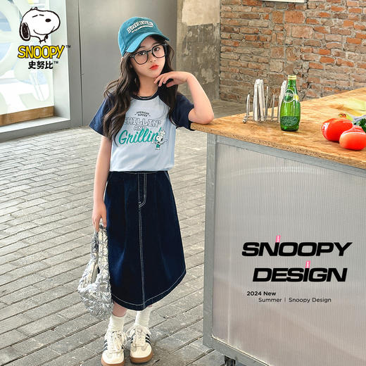 【130-160】【史努比】女童短款插肩袖修身T恤（95%棉 5%氨纶） 商品图2