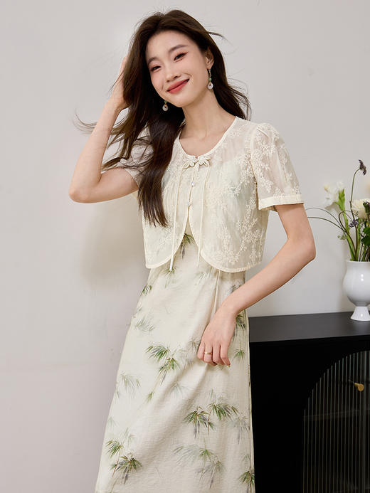 【专属特价】熙世界国风天丝小衫印花吊带连衣裙套装夏新中式女装两件套裙子 商品图4