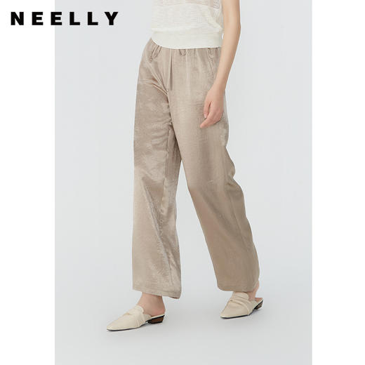 NEELLY纳俪商场同款夏季高腰阔腿休闲裤女宽松百搭松紧腰洋气长裤N24045H01123 商品图2
