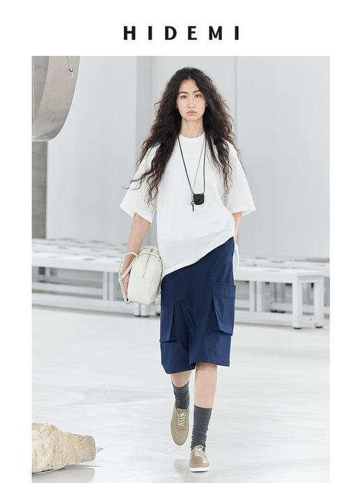 HIDEMI 小男孩系列极简口袋工装感中短款半身裙 白色/藏蓝色/军绿色 商品图8