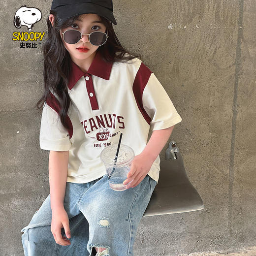 【130-165】【史努比】女童短袖学院风POLO衫中大童翻领T恤 商品图5