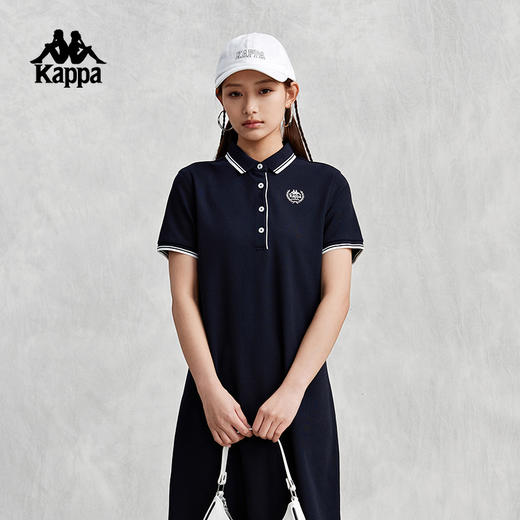 Kappa卡帕复古连衣裙2024新款女夏撞色收腰显瘦POLO裙K0E42QL03 商品图0