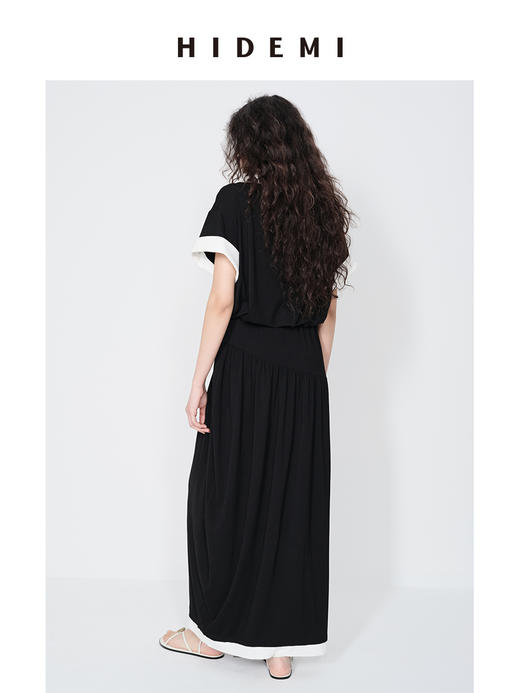 HIDEMI 黑白拼接撞色极简设计感云朵柔软针织短袖半裙套装 上衣/半裙 商品图7