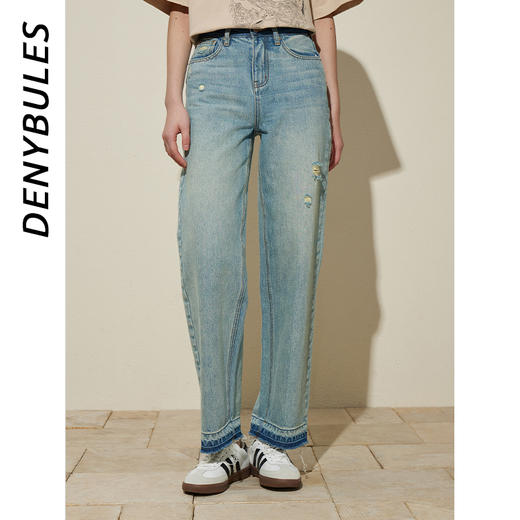 【好看好看】DENYBULES 夏季拼色直筒散边天丝阔腿裤休闲宽松显瘦复古撞色DB6108 商品图0