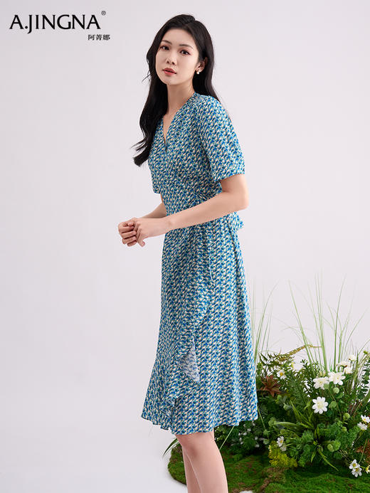 【特价款不退换】阿菁娜夏季新品弹力真丝印花修身鱼尾连衣裙F29X212005 商品图5