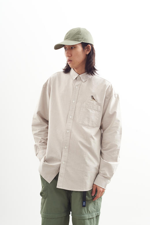 吃茶去chichaqu2024全棉牛津纺长袖衬衫宽松复古百搭刺绣麻雀 商品图5