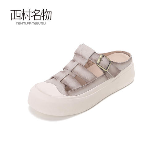 西村名物2024夏季新品真皮包头镂空增高凉拖鞋女外穿时尚高级感T24AH11981 商品图0