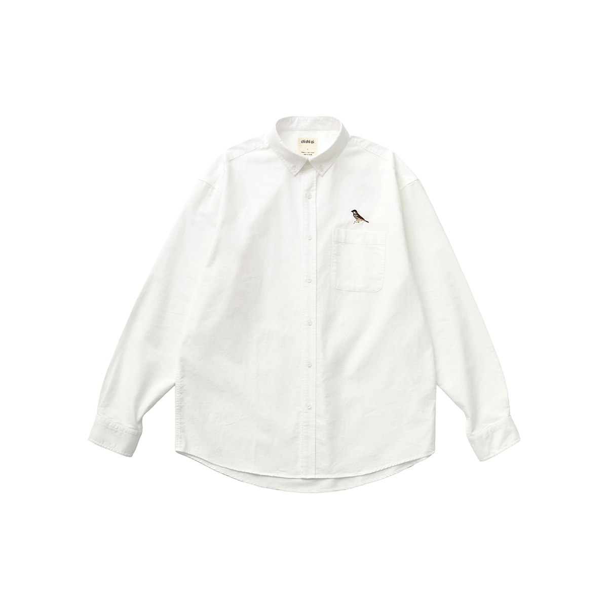 吃茶去chichaqu2024全棉牛津纺长袖衬衫宽松复古百搭刺绣麻雀