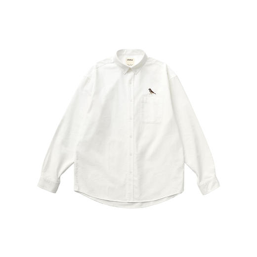 吃茶去chichaqu2024全棉牛津纺长袖衬衫宽松复古百搭刺绣麻雀 商品图0