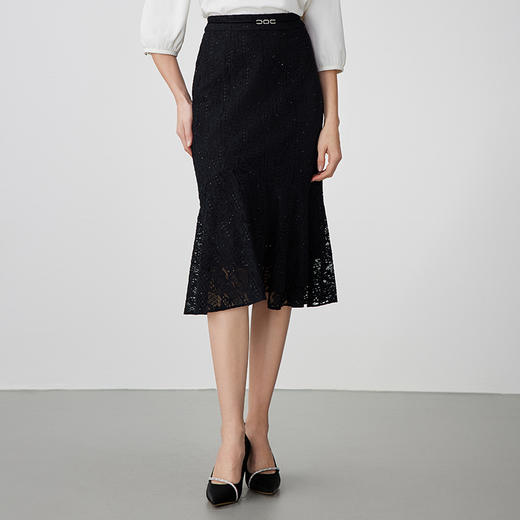 EITIE爱特爱夏季新款时尚精致优雅法式高腰蕾丝半身裙B2406302 商品图2