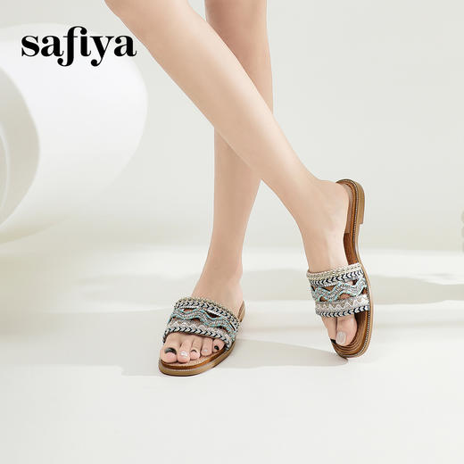 Safiya/索菲娅2024夏季闲适假日民族风珍珠水钻外穿平底凉拖 SF42110357 商品图11