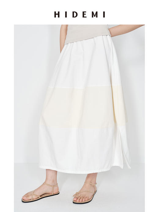 HIDEMI 极简拼接撞色设计感茧型泡泡裙半裙 黑蓝拼色/白米拼色 商品图2