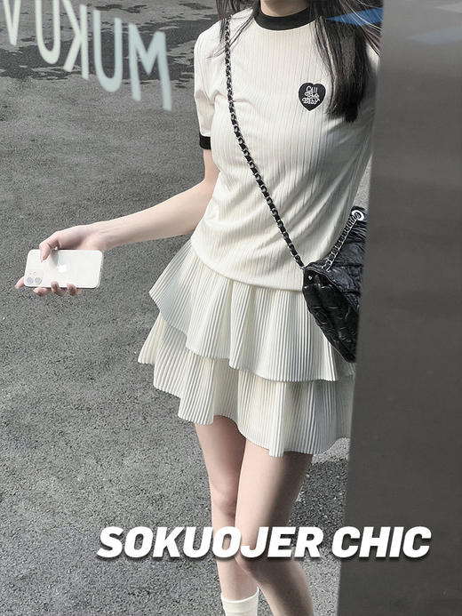 夏季【双层蛋糕裙】蓬蓬高腰半身裙 韩国气质甜美荷叶边短裙 防走光百褶裙 商品图1