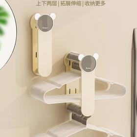 「轻奢质感！伸缩双层设计」免打孔衣架收纳整理架 橱柜可伸缩收纳架卧室可折叠粘钩衣架收纳架