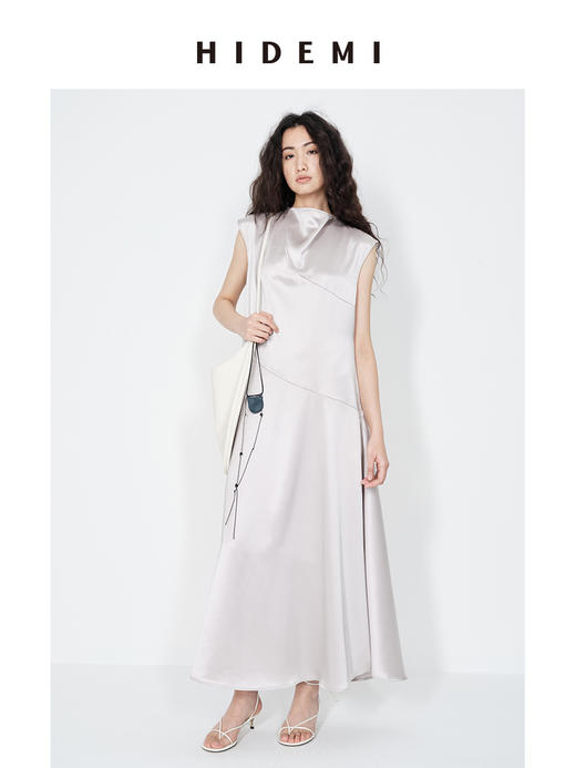 HIDEMI 极简不对称纽扣镂空设计感无袖缎面系列连衣裙/上衣 商品图11