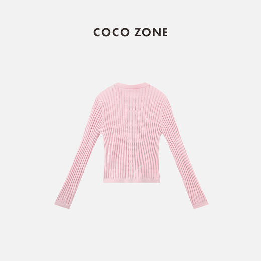 COCO ZONE100羊毛“粉芭比”简约圆领镂空针织开衫休闲单排扣上衣CC1B0693 商品图1