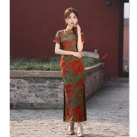 复古中国风，长款宽边短袖旗袍SYK22327