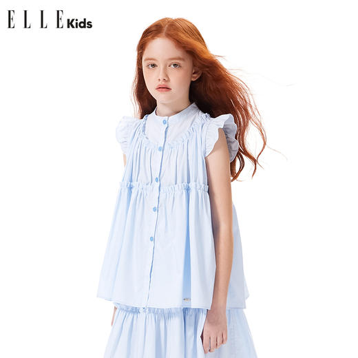 ELLEKIDS 童装  法式小飞袖木耳边棉布衬衫 商品图0