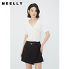 NEELLY纳俪商场同款短袖针织V领上衣女夏季百搭通勤单排扣白色T恤N24051A01134 商品缩略图1